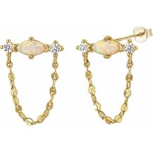 Dainty Drop Chain Stud Earrings for Women, Opal CZ Diamond Minimalist Gold Earrings, 18K Gold Plated Silver, Gold Summer Jewelry