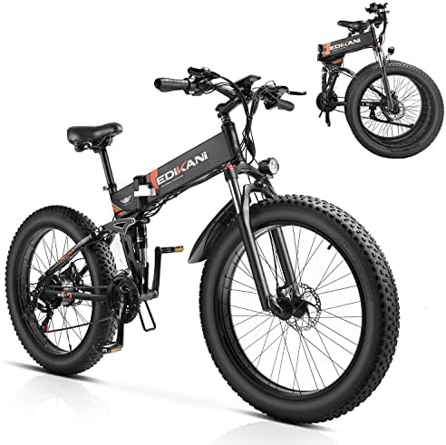 EXRBYKO Electric Bike for Adults, 750W 34MPH Fat Tire Folding Electric Bike 26" X 4", Foldable Ebike 48V 12AH Removable Battery, Full Suspension E Bike 21 Speed Gear, Electric Bicycle Up to 45 Miles