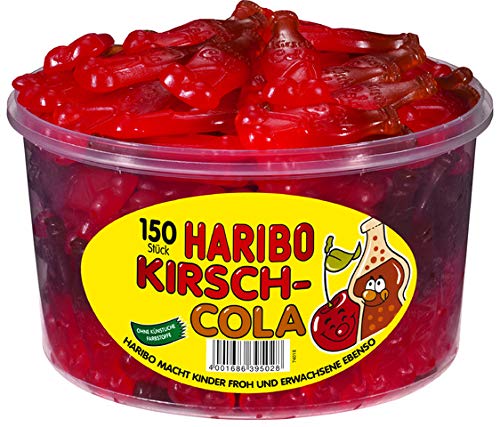 HARIBO Fruchtgummi, 150 Stück, KIRSCH-COLA, Klarsichtdose (1.350 g), Sie erhalten 1 Packung á 150