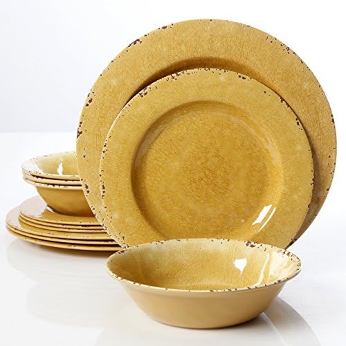 🔸Best Choice Mauna Crackle 12 Piece Melamine Dinnerware Set, Yellow