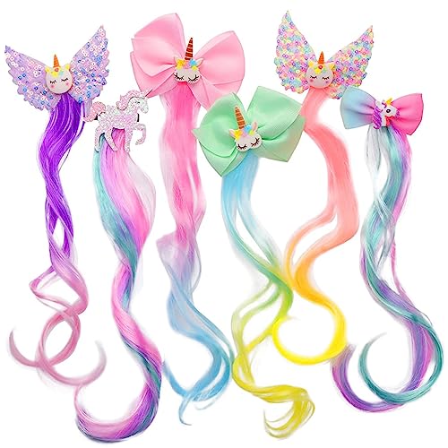 Ideal Swan 6 Set Unicorn Hair Extensions Clip - Colorful Curly Ha...