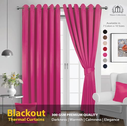 MILANO COLLECTIONS® Blackout Curtains for Bedroom & Living Room - Thermal Insulated Eyelet Curtains, 2 Panels with Tiebacks - Noise-Reducing, Sunlight Blocking Drapes for Home Décor (Pink) - Image 2