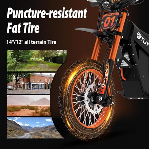 Image of IGC Tuttio Soleil01-GB Electric Dirt Bike, Peak 3000W 21AH Outdoor Electric Mini Bike - 14 inch /12 inch Fat Tire Motorcycle, 3 Speed Modes Off-Road Ebikes, 18-43 Miles Range Ebikes for Adults & Teens