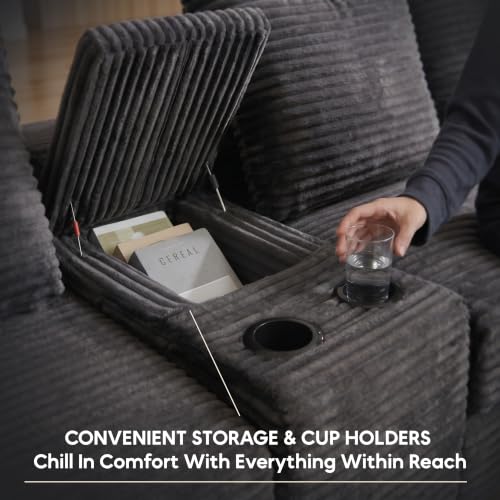 Image of 140 inch U-Shape Corduroy Boneless Couch, Modular Sectional Sofa Dark Grey | Cloud Comfort, Boneless Couches for Living Room, 2 Ottomans, Oversized Sofa, Storage & Cupholders, No Assembly Required