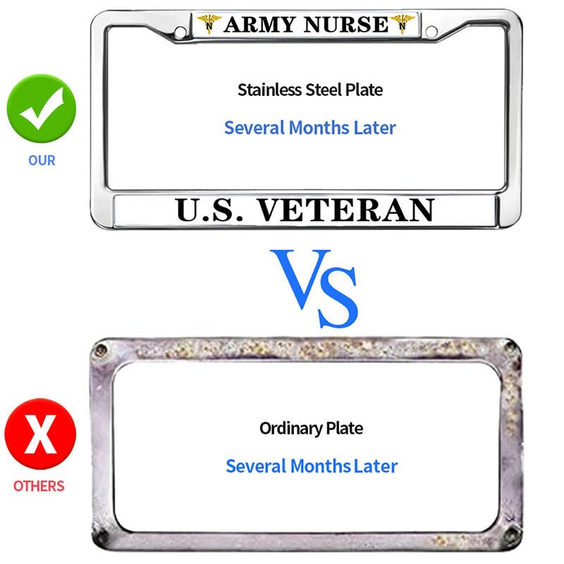 Image of Army Nurse US Veteran Metal Chrome Auto License Plate Cover,Veteran US Army Nurse Stainless Steel Car Licence Plate Covers for US Standard