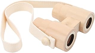 Kids Binocular Telescope, Wooden Binocular Toy Clear Lens Portable Binocular Telescope, Hanging Strap, Adjust Focally, Kids Learning Toy for Camping Bird Watching Sports Events (Log Color)