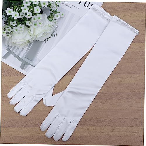 1pair Wedding Flower Girl Gloves Satin Decor Full Finger Dress Gloves for Evening Party3