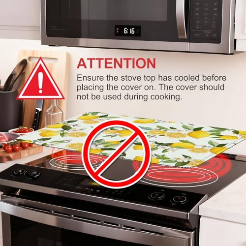 Image of Lemon Blossom Stove Top Cover for Electric Stove, Lemon Fruit Covers for Electric Stove, Rubber Dish Drying Mat, Glass Cooktop Covers, Flat RV Range top Mats, 28 inchx20 inch