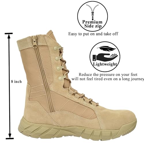 Image of Lightweight Man Tactical Military Boots Combat Boots Anti-Collision Side Zipper Training Lace Up Outdoor Hiking Breathable Shoe