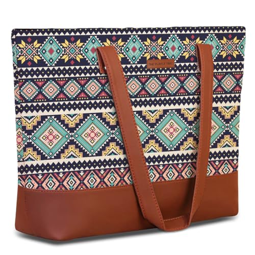 Image of The Purple Tree Handcrafted Women's Tote Bag with Vegan Leather Handles & Indian Prints, Shoulder Tote Bag and Handbag for Office and College (Pack of 1)
