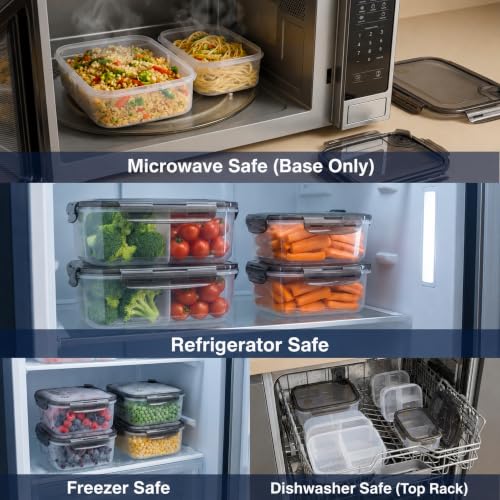 Image of Plastic Meal Prep Containers with Lids - 2 Pack Airtight Vented