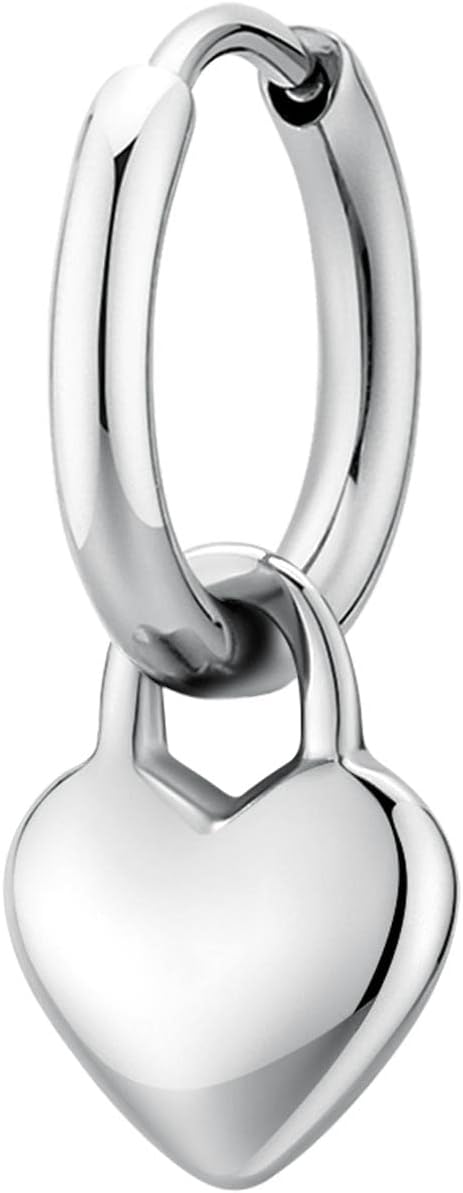 Brosway BHKE131 Women's Single Steel Hoop Earring with Heart Symbol, Single Earring for Women Chakra Collection, 18mm, Stainless Steel Alloy Steel, No Gemstone, 18mm, Alloy Steel, No Gemstone