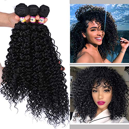 3 Bundles Afro Kinky Curly Weave Bundles Heat Resistant Fiber Hair Weave Color Black Synthetic Hair Extensions for Black Women(16' 18" 20" 1#)