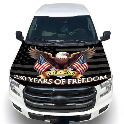 Image of American Car Hood Cover - 59x51 American Car Hood Cover Flag Bonnet Banner with 2 Adjustable Triangular Fasteners, Universal Fit for Trucks, SUV, Patriotic Car America Flag Decor