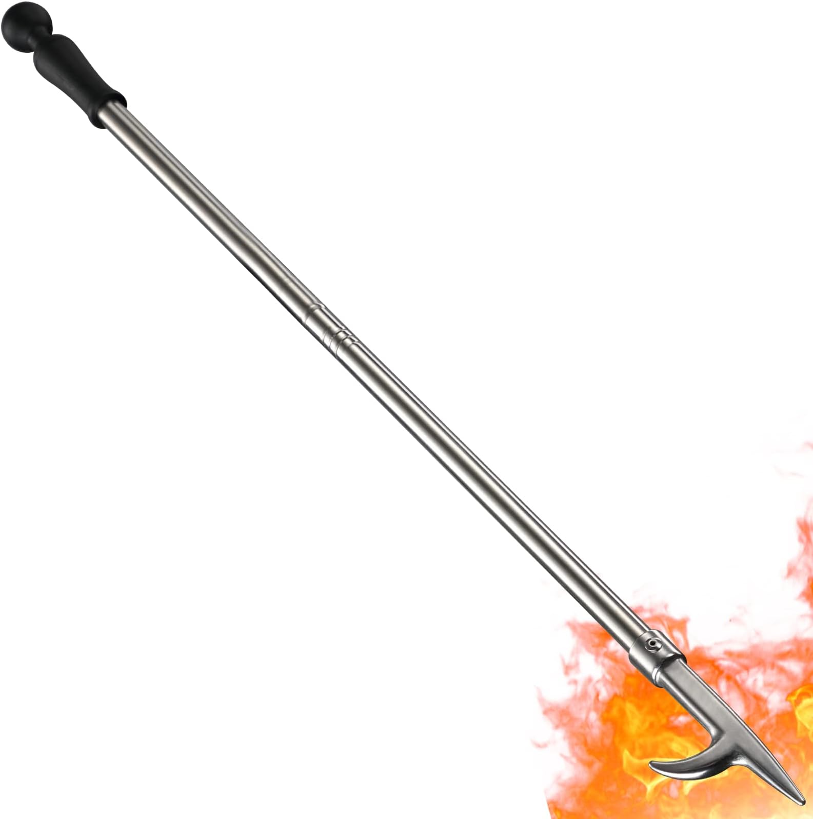 Fire Pit Poker, 46 Inch Extra Long Outdoor Fire Poker for Fireplace, Fire Pit, Campfire, Wood Stove and Indoor Use, Heavy Duty Wrought Steel Campfire Poker Tool, Rust-Resistant Silver Finish