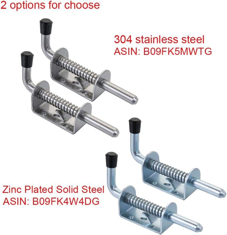 Quality Life Spring Loaded Gate Latch Pin Barrel Bolt 5in Durable 304 Stainless Steel Heavy Duty - 2pcs