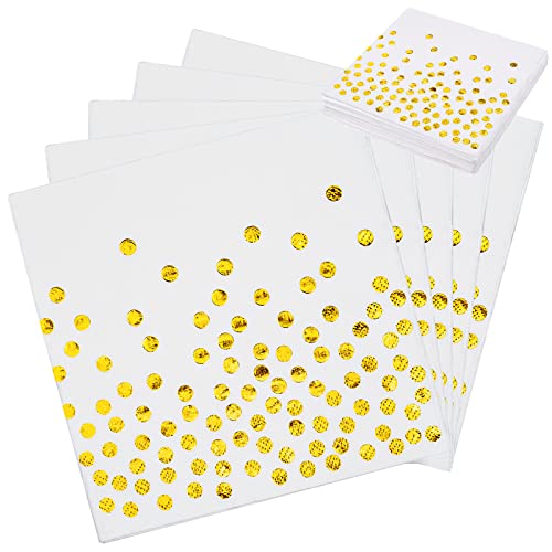 48 Pièces Serviettes en Papier Or et Blanc Vaisselle Jetables Biodégradables, Serviettes Cocktail, Serviettes de Table Décoratives pour Anniversaire de Mariage Dîner Déjeuner Fête Mariée Baby Shower Cover