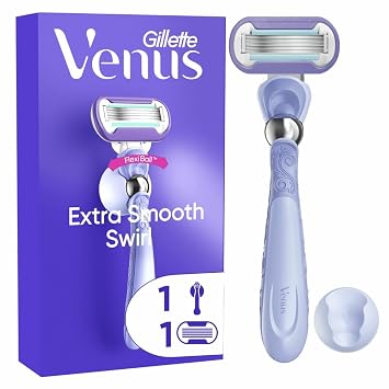 Gillette Venus - Shaver for women, extra smooth, 5 blade refill and reusable handle, rotating, designed to glide on all body curves, smooth shaving even in areas