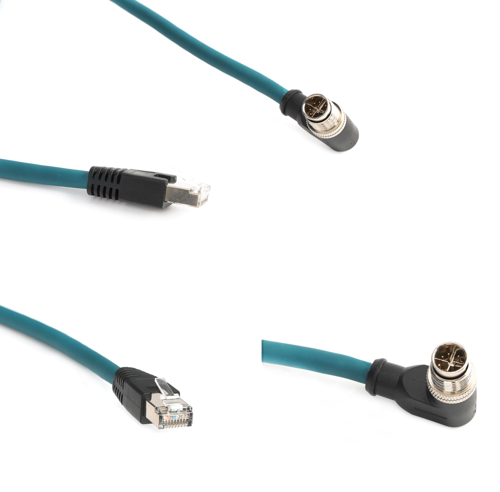 SZRMCC Cable Ethernet M12 de 8 pines codificado en X macho en ángulo recto a RJ45, Cat7e Gigabit blindado, impermeable, cable de red para sensores de visión de cámara industrial Basler GigE Cognex