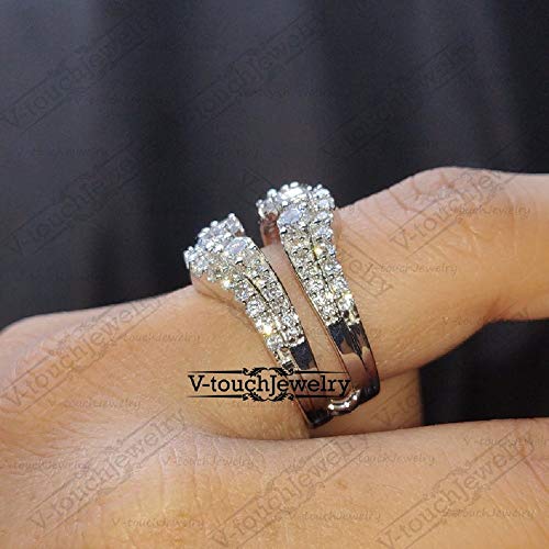 V Touch Round Cut D/VVS1 Diamond Engagement Enhancer Double Wedding Band Guard Ring for Women 14K Gold Plated 925 Sterling Silver4