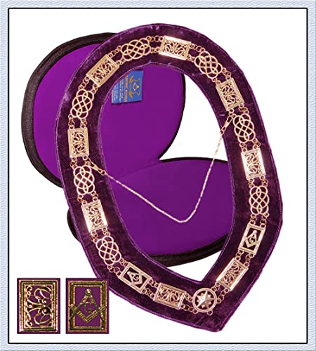 Masonic Grand Lodge Chain Collar with G - 24 K Gold Plated + Free Case (as a Gift)