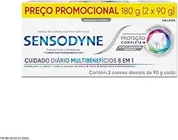 Sensodyne Creme Dental Proteção Completa com Flúor, Proteção Diária Contra a Sensibilidade e Cuidado Diário 8 em 1, Ação de Limpeza Profunda e Clareamento Dental, 2 Unidades de 90g