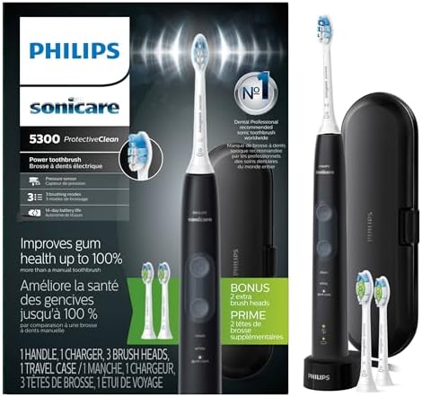 Philips Sonicare ProtectiveClean 5300 Rechargeable Electric Toothbrush, Black, AMZ Exclusive, HX6423/34