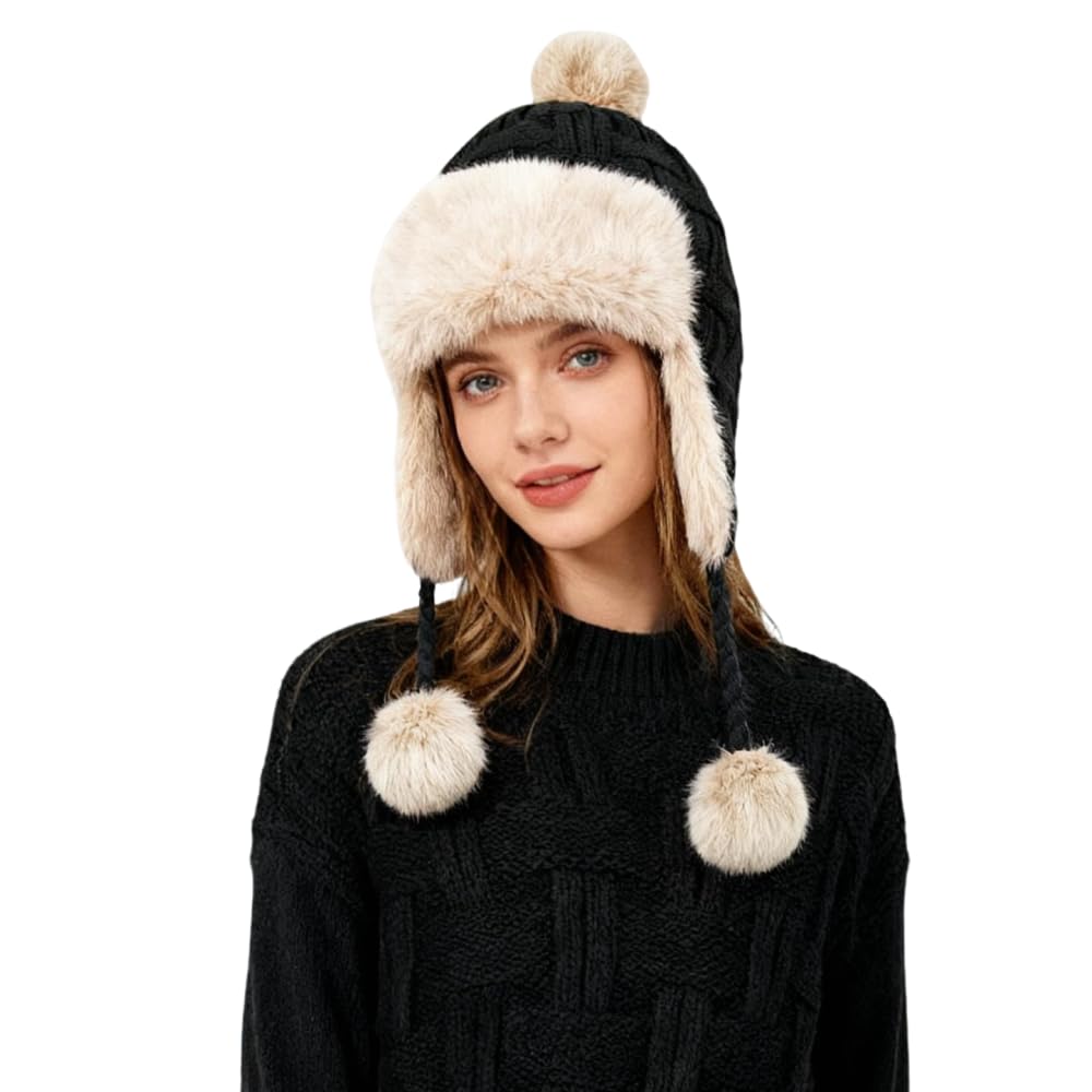 ITODA Chapkas Femme en Tricot Velours Chapeau de Trappeur Coupe-Vent Casquette Aviateur d'hiver avec Cache-Oreilles Protection des Oreilles Chapeau de Ski Chaud et Epaissir pour Sports en Plein air