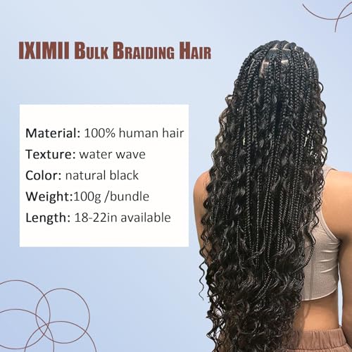 IXIMII 100% Human Hair Braiding Hair 20 inch 100g Water Wave Bulks Hair Natural Black No Weft Curly Hair Extensions for Boho Braids