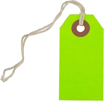 JAM PAPER Gift Tags with String - Tiny - 2 3/4 x 1 3/8 - Neon Green - 10/Pack