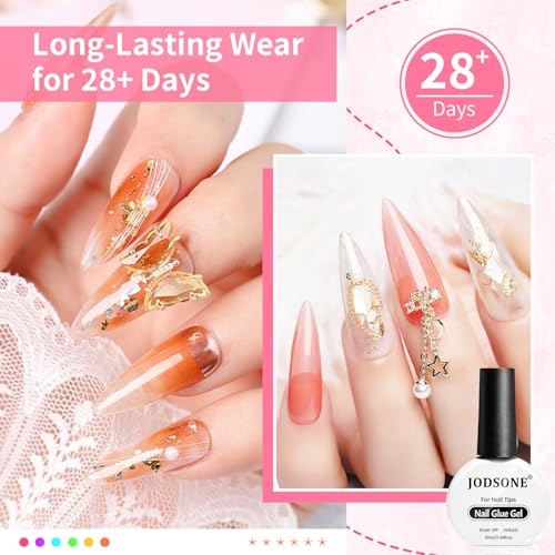 JODSONE 2PCS 10ML Nail Glue Gel for Long Acrylic Extension Nail False Tips and Clear Press On Nails Repair Treatment Rhinestone, Girl Gift for Home Salon Beginner DIY - Thumbnail 3