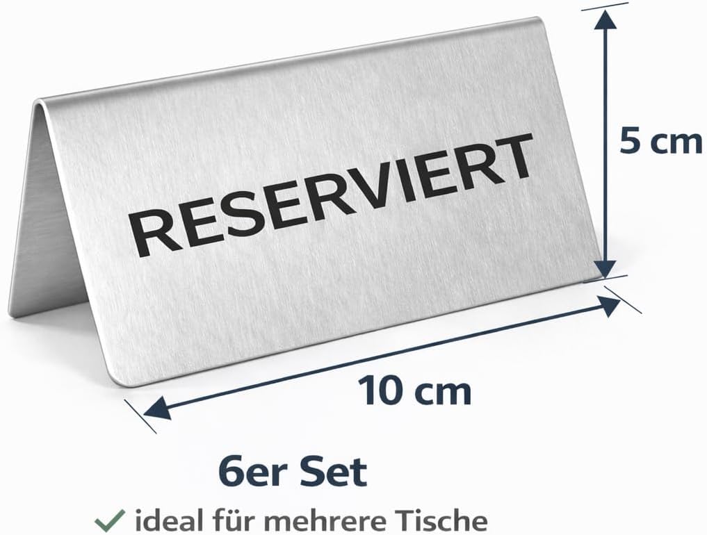 24-er Reserviert Schilder Gastronomie – Edelstahl rostfrei – kratzfeste Oberfläche – lange Lebensdauer – klassisches Design - Tischaufsteller für Restaurant, Hotel oder Events – 10x5cm