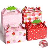 Kriyokiaa 24 cajas de regalo de fiesta de fresa, cajas de regalo plegables de papel de fresa para decoración de baby shower