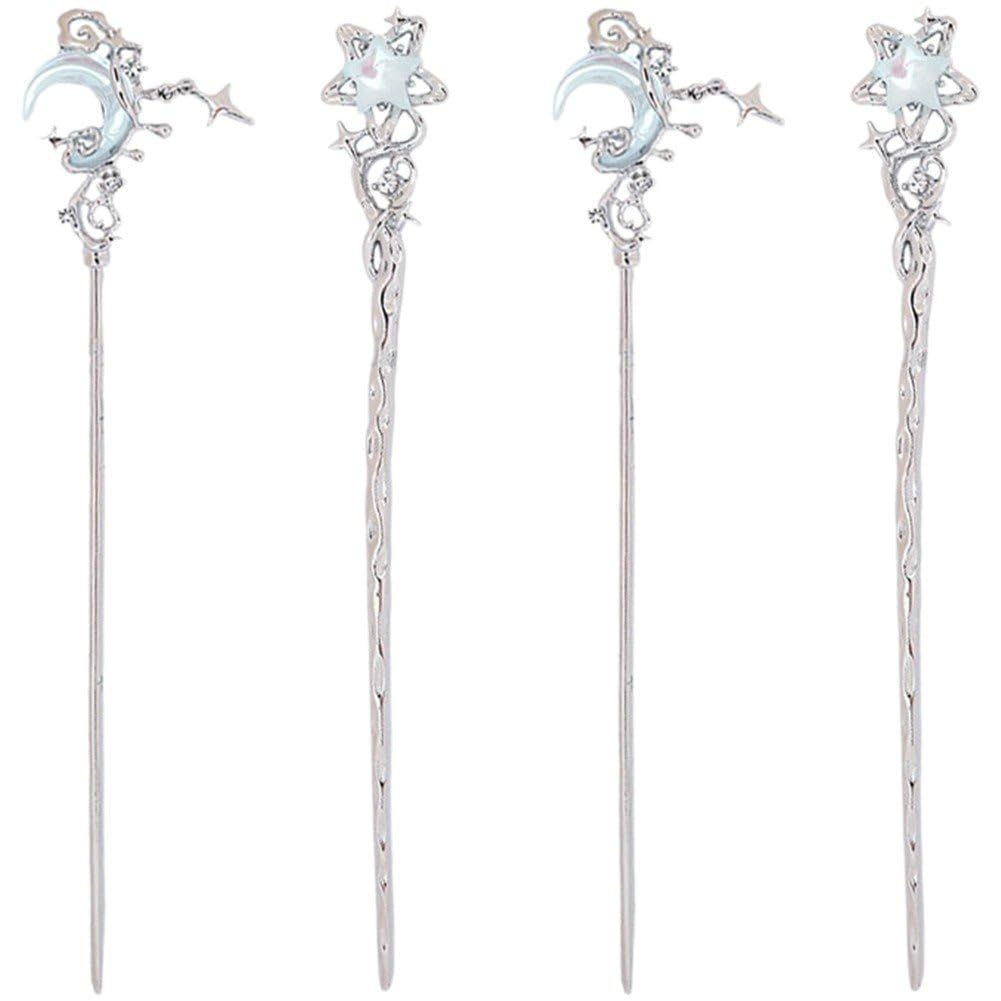 Uzztfa Girls Silver 4 Pcs Chinese Hair Sticks Vintage Hair Chopsticks Tassel Hair Pins Hanfu Hair Accessories For Woman Hair Decor