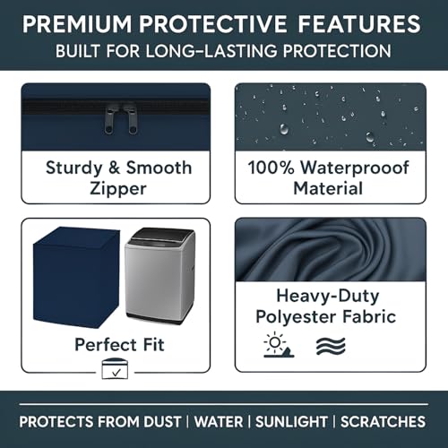Image of DALUCI Top Load Fully Automatic Washing Machine Cover for 6 kg, 6.5 kg, 7kg & 7.5 kg | Waterproof & Dustproof Polyester Fabric with Zipper | Protective Cover for Washing Machine (Blue, 59X59X86 CM)
