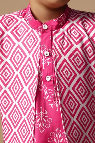 Image of Fashion Dream Boy's Cotton Blend Printed Kurta Pyjama And Jacket Set|Kurta And Payjama Set