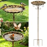 Vogeltränke Stehend 77 cm, Vogelbad Garten Metall mit Erdspieß, Vintage