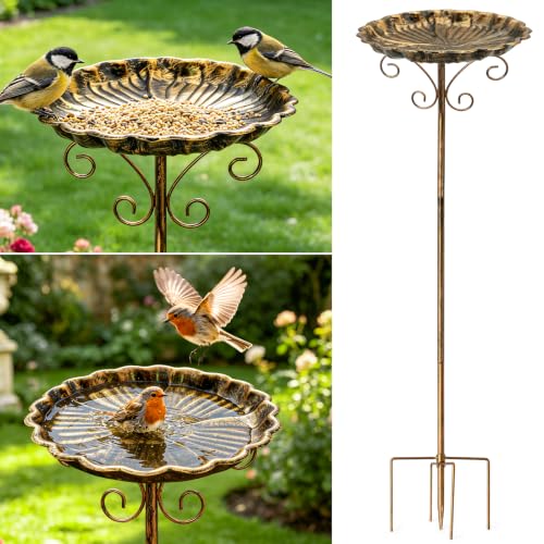 Vogeltränke Stehend 77 cm, Vogelbad Garten Metall mit Erdspieß, Vintage