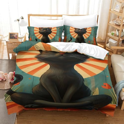 Housse de couette chat 3D 140x200cm en microfibre avec 2 taies - 2