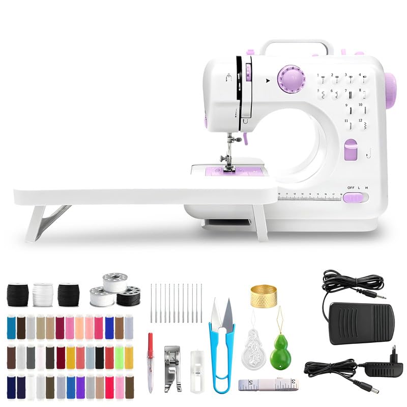 Portable Nähmaschine mit Anschiebetisch für Anfänger Tragbare Elektrische Nähmaschine mit LED-Licht und Nähzubehör für Kleidung, Kissenbezüge, Bettlaken,Vorhängen