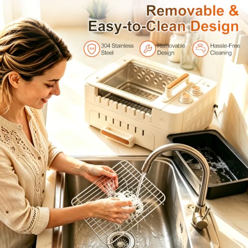 Electric Indoor Grill Smokeless BBQ grill Cooker for BBQ Party 1000W 20-Skewer Capacity,4-in-1 Nonstick Removable Grill Plate with Lid and Auto-Rotating Kabob Skewers adjustable Temperature by Katsuyoku - Used condition - Image 6