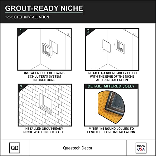 Questech Décor Schluter Kerdi Board Shower Niche, 12 X 12 Recessed Shower Shelf Decorative Wall Niche, Tile Ready Grout Shelf Insert Bathroom Organizer, Wave Design, Oil Rubbed Bronze Finish #TOP4