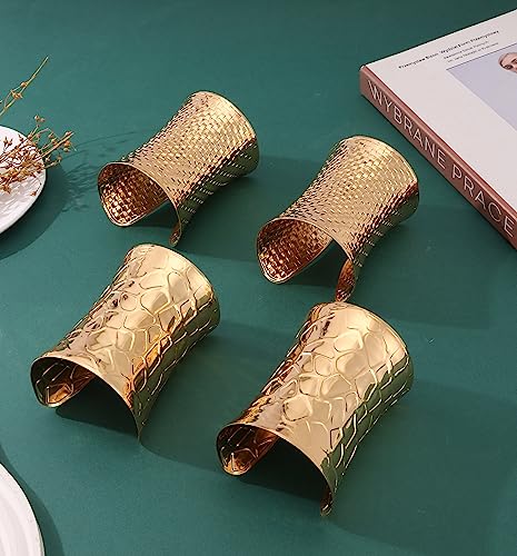 Svovin 4 Pcs Wide Cuff Bangle Bracelet For Women Gold Open Bracelets Adjustable Wrist Cuff Wrap Bracelet #TOP6