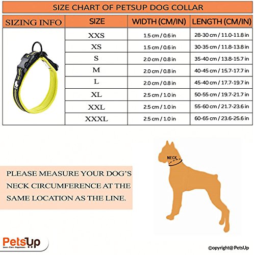 Image of PetsUp Nylon Stylish Dog Collar Neck Belt for Small Medium Large Dogs (Large, Reflective Collar- Green), 40 x 2 cm