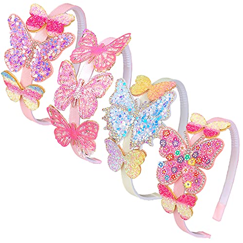Elemirsa 4Pcs Little Girl Butterfly Headband Butterfly Teeth Headband Hair Hoop For Girls Teens Toddlers Kids Child Butterfly Hairbands Party Hair Accessories #TOP6
