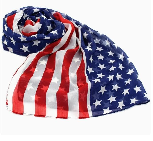American Flag Patriotic Scarf Chiffon Red White Blue Us Flag Scarf Long 4th of July4