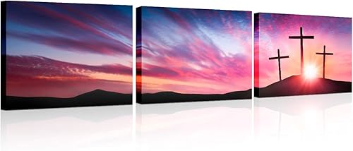 Arte de pared religioso cristiano, decoración de pared de tres cruzes, para sala de estar, religión cultural, pinturas de pared, lienzo de 3 piezas,