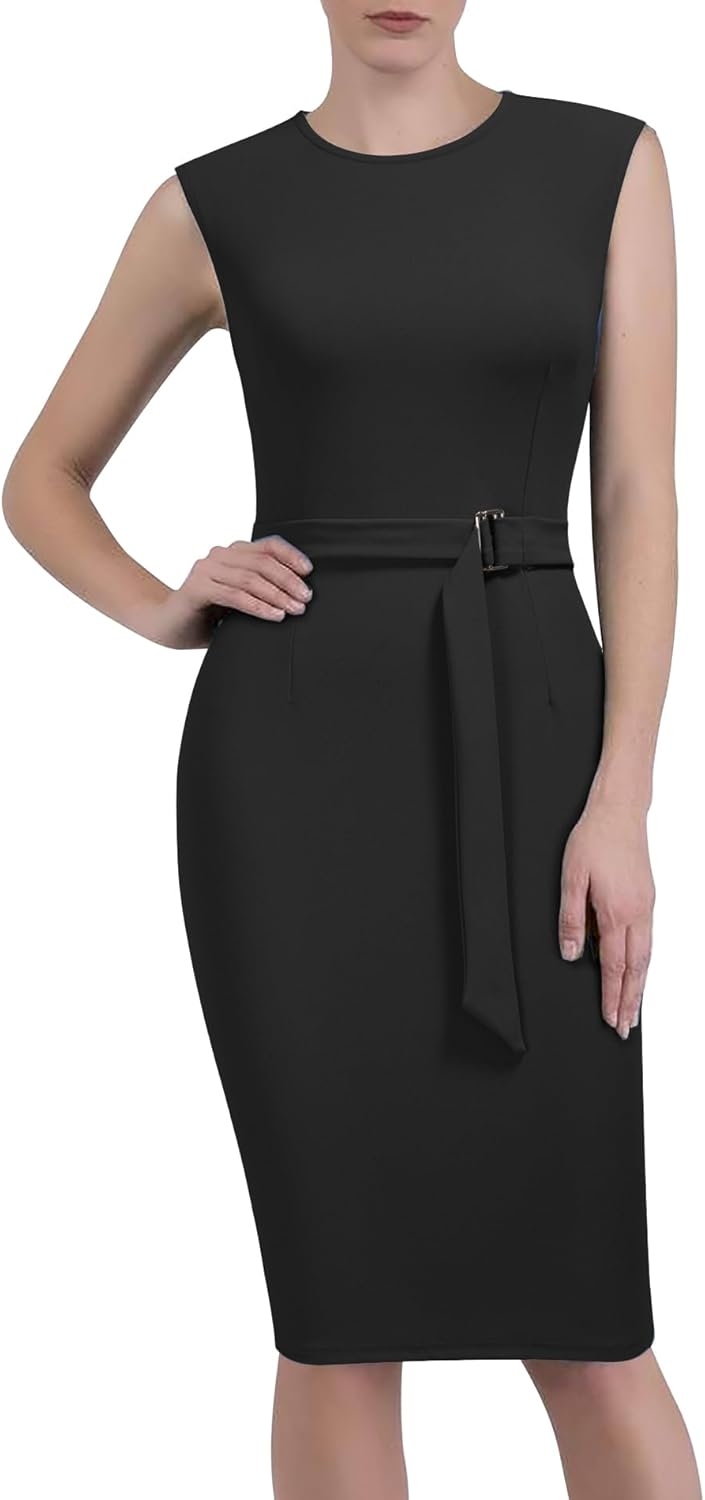 Women's Crewneck Sleeveless Wedding Guest Formal Cocktail Dresses - Image 2