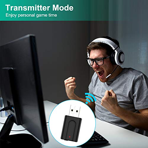 Bluetooth 5.0 Transmitter Receiver Adapter, 3.5mm Portable Wireless Audio Transmitter Receiver Dongle for TV/PC/Headphones/Car Stereo/Home Theater, USB for Power Supply, Low Latency, Plug and Play - Thumbnail 3