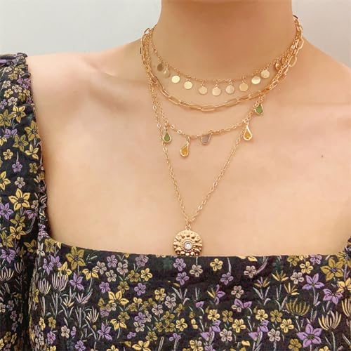 GIGB PBDK Trendy Layered Gold Pendant Necklaces for Women Lady Boho Stackable Dainty Beaded Turquoise Necklace Charm Long Paperclip Necklace Jewelry Gifts4